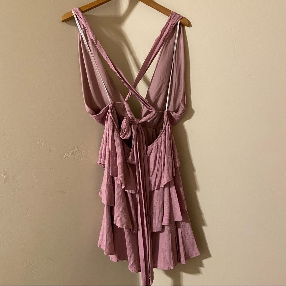 NWT Lulu’s All About Bliss Swiss Dot Tiered Halter Mini Dress Mauve XL - Picture 14 of 16